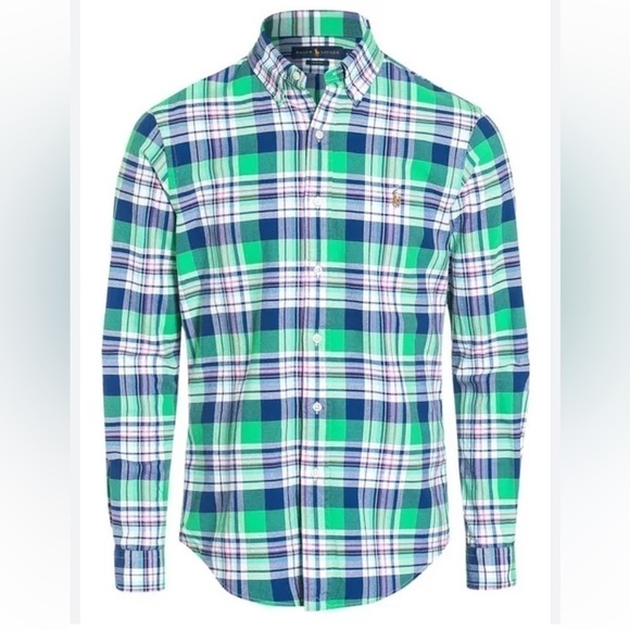 Ralph Lauren Classic Vibrant Green/Blue/Pink Casual Long Sleeve Button Down - Picture 3 of 8